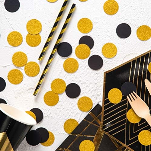 MOWO Gold Glitter and Black Confetti Circle Table Decoration, 1.2", 200pc - Image 3
