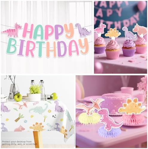 Xynic 363 pcs Pastel Dinosaur Birthday Decorations Girl, Plates Serves 50 - Image 6