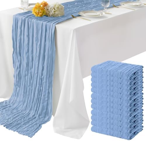12 Pack Blue Cheesecloth Table Runner 35"×120" Gauze Fabric Table Runner by WeavingComfortHome