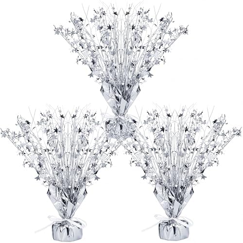 Crowye 3 Pieces Metallic Foil Spray Centerpiece Birthday Table Decoration Star Burst Centerpieces Graduation Table Decor for Birthday 2026 Party Holiday(Silver) by Crowye