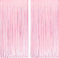 Pastel Pink Party Backdrop Decoration - GREATRIL Baby Pink Foil Fringe Streamers for Baby/Boo Day/Valentines/Cowgirl/Sweet/Cloud/Unicorn/Princess/Bow Themed - 3.2ft X 8.2ft - 2 Packs by GREATRIL