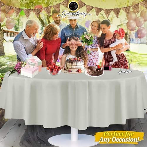Grandipity Plastic Table Cloth Disposable 12 Pack 84" Round Light Grey - Image 6