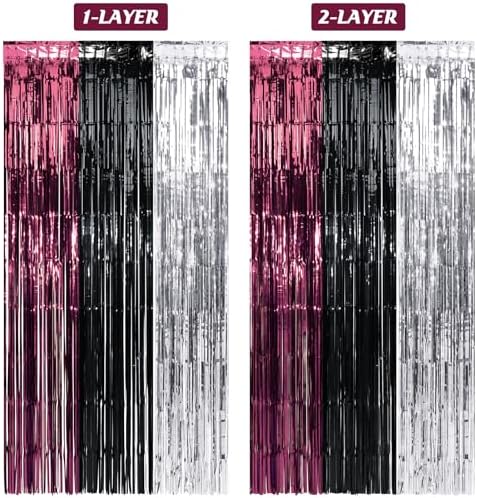 6 Pack 3.3Ft x 6.6Ft Graduation Foil Fringe Curtain Backdrop Decorations, Maroon Black Silver Metallic Tinsel Foil Streamers Curtain Photo Booth Background for Graduation Prom Wedding Birthday Party - Image 5