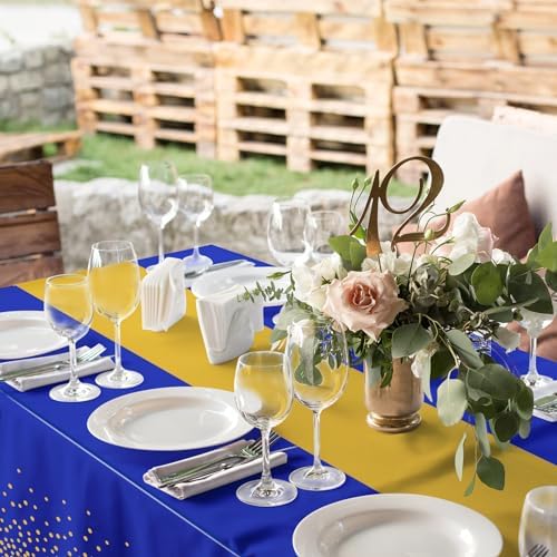 12Pcs Blue Gold Tablecloth Party Decorations,Plastic Royal Blue Table Cloth Printed Gold Tables Runner Disposable Rectangle Table Cover for Birthday Anniversary Wedding Graduation Party,54 x108 Inch - Image 5