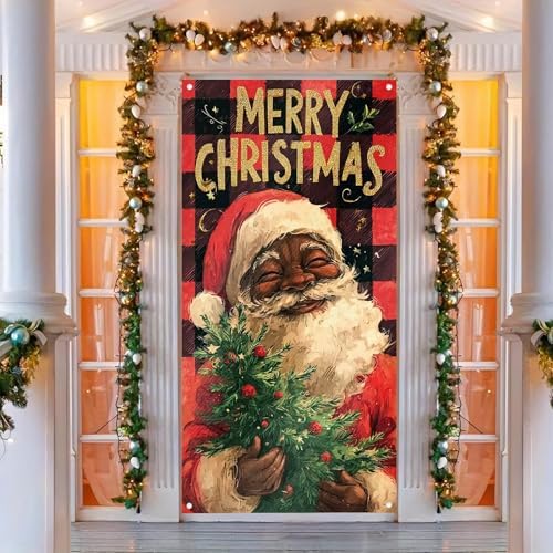 BlissYard Door Cover Black Santa Buffalo Plaid 35x71 Inch Polyester - Image 6