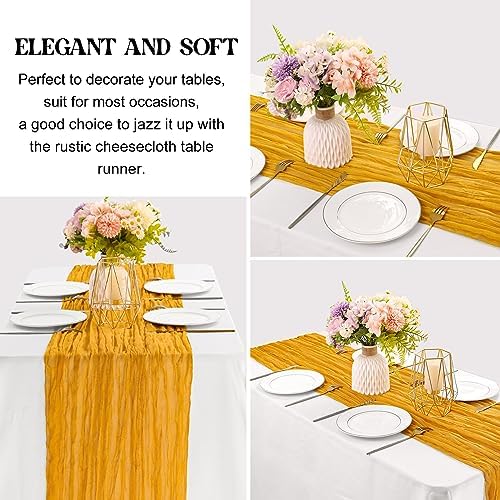 Mustard 10FT Cheesecloth Table Runner Boho Gauze Fabric Table Runner Rustic Sheer Runner for Wedding Bridal Baby Shower Birthday Party Boho Table Decor（1 Pack Mustard） - Image 3