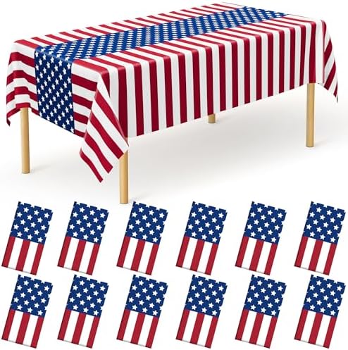 QZYL 12 Pack Plastic 4th of July Tablecloths, Red White Blue Party Supplies by QZYL