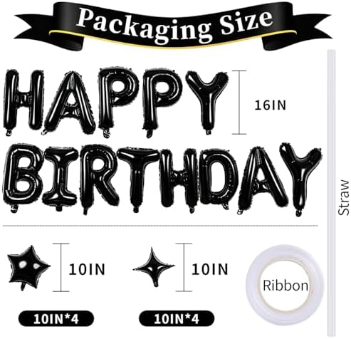 Black Happy Birthday Balloons Banner 16 Inch Mylar Foil Letters, 10 Inch Five & Four Star, Inflatable Party Decor and Birthday Decorations for Women, Men, Boys & Girls Kids and Adults, Party Supplies - Image 3