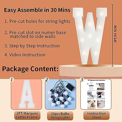 3FT Marquee Letters, Large Light Up Letters W for Party Decor - Image 5