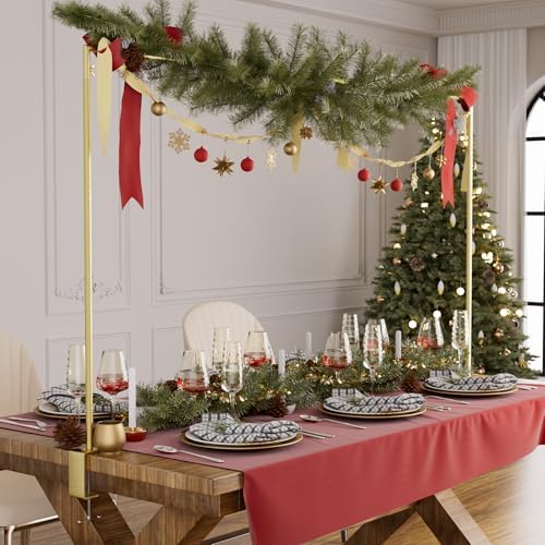 XLHOMO Over The Table Rod Stand with Clamps, Adjustable 32''-79'' Tall 32"-131" Length, Gold Table Arch Stand Metal Balloon Frame Hanging Rod for Weddings Christmas Birthdays Garden Arbors Decoration by BetterbathroomwithXLHOME