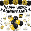Happy Work Anniversary Decorations Banner, Black Gold Work Anniversary Set by ChenjunCo