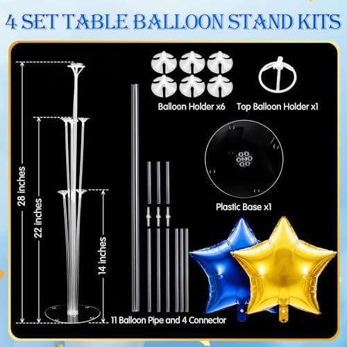 Lunmon 4 Sets Blue Gold Balloons Centerpieces for Table with Stands - Image 3