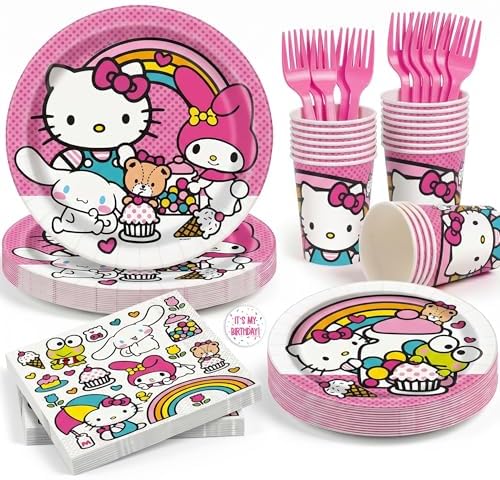 Hello Kitty Birthday Decorations Party - Plates and Napkins, Cups, Forks by Unique