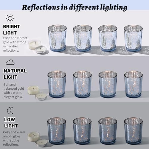 LETINE 24pcs Blue Votive Candle Holders – Glass Tea Light Candles Holder, Standard Votive Size for Regular Votive Candles – Bulk Candle Holder for Summer Weddings, Waterfront Venues, Home Decor - Image 3