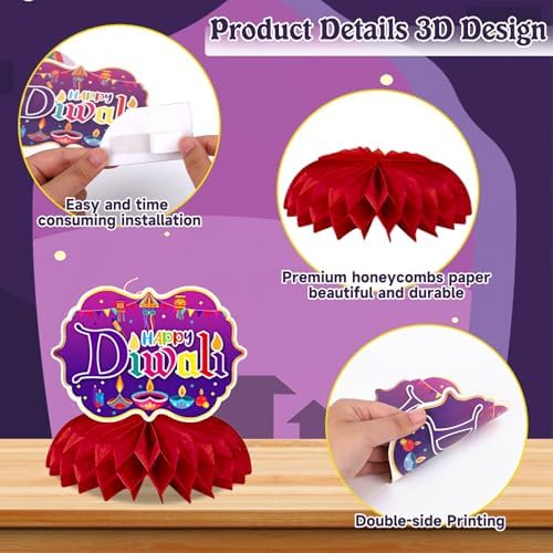 JULMELON 8 Pcs Diwali Honeycomb Centerpieces for Tables Party Decorations - Image 3