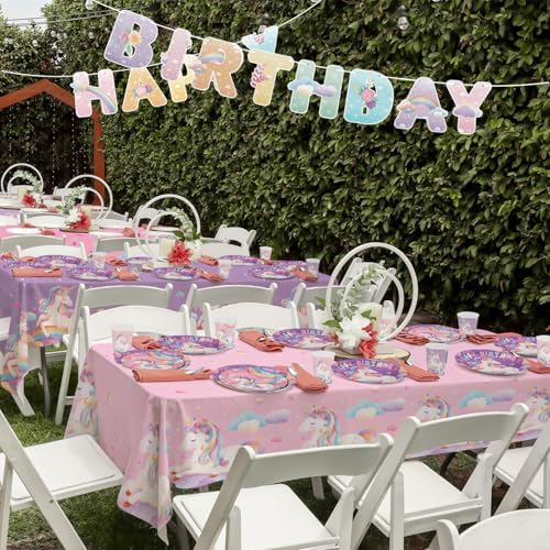 Unicorn Birthday Decorations Kit for Girl 24 Guests - for Unicorn Decorations, Includes Dinner & Dessert Plates, Napkins, Cups, Banner and Tablecloth for 1st Birthday Party Decorations - Image 6