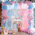 Gallety Tulle Backdrop Curtain with String Lights, 10x8ft Sheer Blue and Pink Backdrop Curtain for Photography, Gender Reveal, Twin Baby Shower, Wedding, Birthday, Baptism, Spring Decorations by Creativepartyuniquedecorat