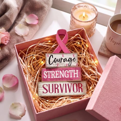 Moucuny 4 Pcs Breast Cancer Awareness Table Decoration Wooden Pink Ribbon - Image 6