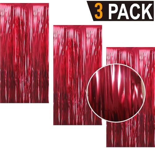 GOER 3.2 ft x 9.8 ft Metallic Tinsel Foil Fringe Curtains Party Photo Backdrop Party Streamers for Birthday,Graduation,New Year Eve Decorations Wedding Decor (3 Pcs,Burgundy) - Image 2