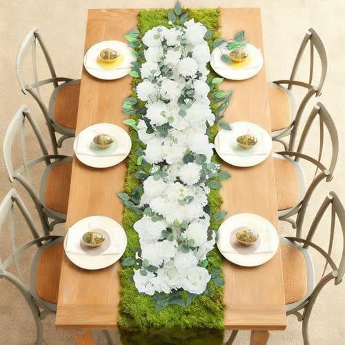 Artificial Flowers, 100cm Artificial Flowers Row, Artificial Flower Row for Home Decor, Wedding Centerpiece, Realistic Fake Flowers (White) - Image 4