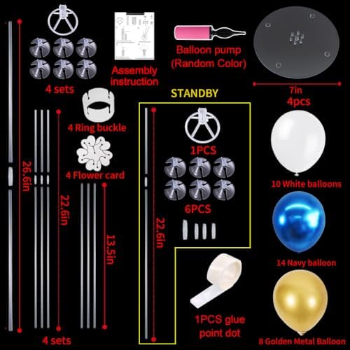 TONIFUL 4 Set White Blue Gold Balloon Centerpieces for Table,Balloon Stand - Image 2