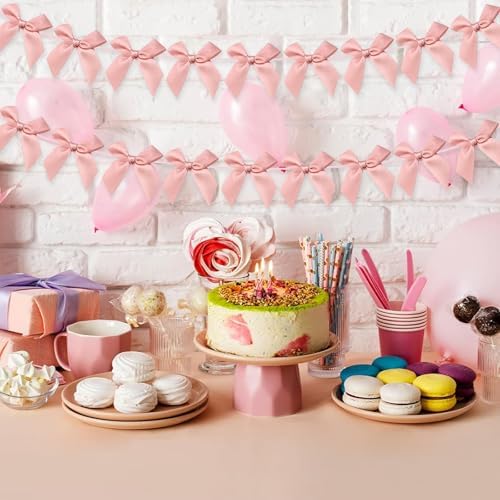 2pcs Bow Garland Banner, Ribbon Bow Party Decorations for Baby Shower Girls Bow Coquette Birthday Party Decor (Peach Pink) - Image 3