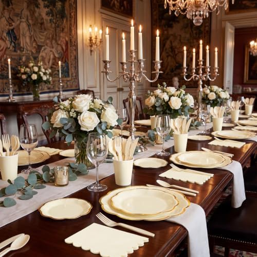 175 Pcs Ivory and Gold Paper Plates and Napkins Tableware set for 25 Guest - Image 6
