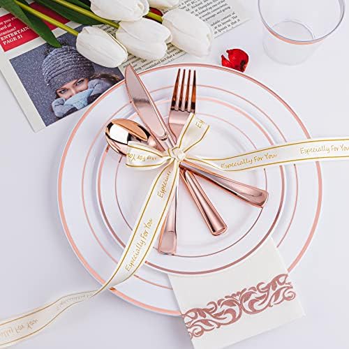 N9R 300PCS Rose Gold Plastic Silverware, Disposable Cutlery & Utensils - Image 6