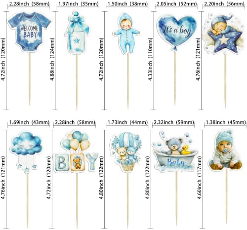 Gyufise 40Pcs Baby Boy Cupcake Toppers Baby Shower Decorations for Boys Balloon Star Moon Bear It's a Boy Cupcake Picks for Baby Shower Kids Boys Birthday Party Supplies Deep Blue - Image 2