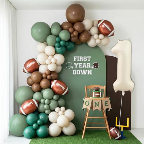 First Year Down Football Balloon Arch Kit – 1st Birthday Football Decorations with Number 1 Balloon, Football Foil Balloons & Green Brown Balloon Garland for Baby Boy Birthday Party (139PCS) by Unknown