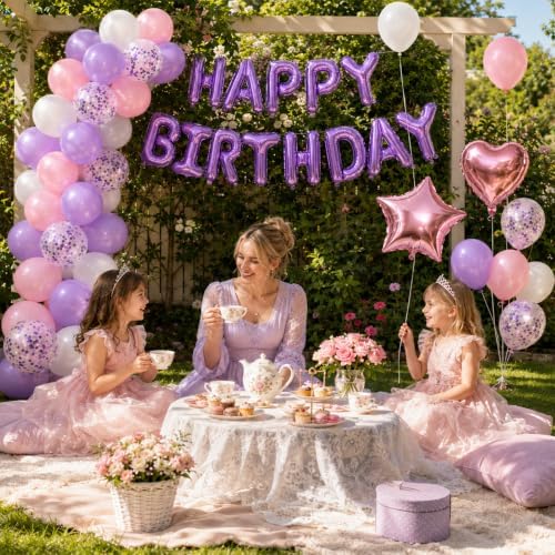 Pink Purple Birthday Decorations for Women Girls Happy Birthday Balloon - Image 6