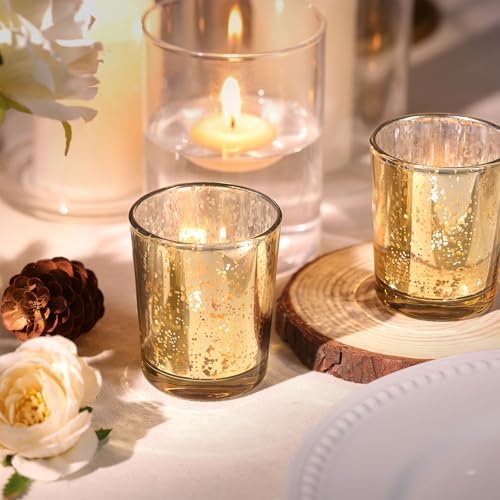 LETINE 24pcs Gold Votive Candle Holders – Glass Tea Light Candles Holder, Standard Votive Size for Regular Votive Candles – Bulk Candle Holder for Party Decorations, Bridal Shower, Holiday Decor - Image 4
