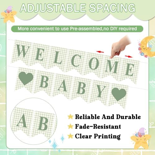 Hahafelt Welcome Baby Banner for Baby Shower Decorations, Green - Image 3