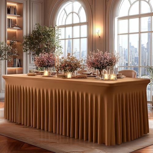 Shillance 6 Packs Brown Spandex Tableclothes for 6 Foot Rectangle Table, Spandex Table Covers 6FT Stretch Table Skirts Wrinkle Free Fitted Table Cloth for Event, Wedding, Banquet & Parties - Image 4