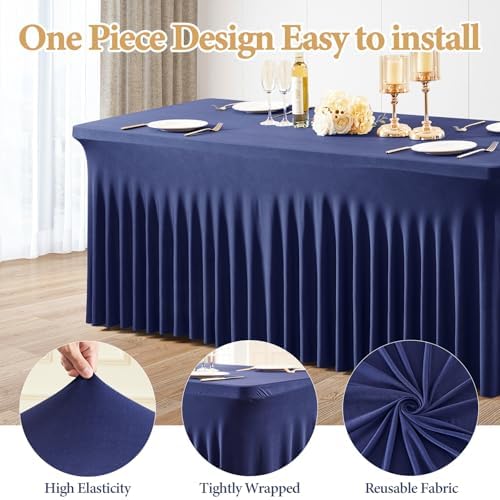 Shillance 6 Packs Navy Blue Spandex Tableclothes for 8 Foot Rectangle Table, Spandex Table Covers 8FT Stretch Table Skirts Wrinkle Free Fitted Tablecover for Event, Wedding, Banquet & Parties - Image 2