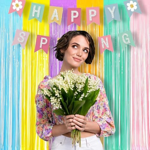 BRAVESHINE Tinsel Foil Fringe Curtains | Pastel Colourful Party Backdrop - Image 5