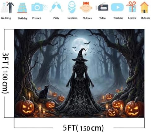 20x10ft Halloween Witch Forest Backdrop Photo Background Party Decoration - Image 4