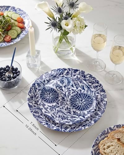 Hioasis Blue Plastic Plates, Floral Disposable Plates, 60 Pcs for 30 Guests - Image 3
