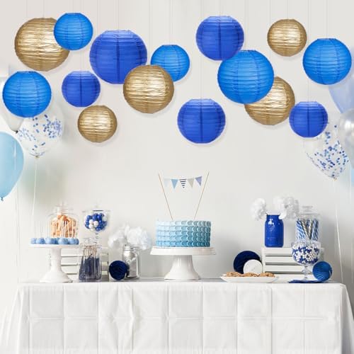 Round Hanging Paper Lanterns Blue Party Decorations 15pcs - Image 6