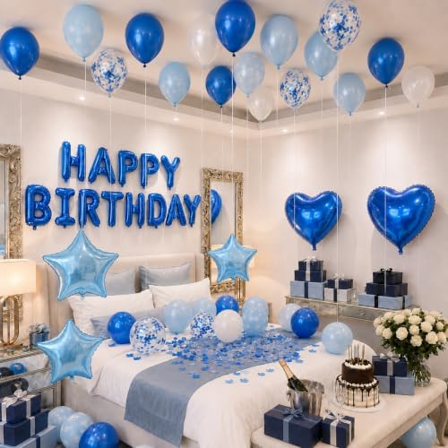 Blue Birthday Decorations for Boys Blue and White Happy Birthday Balloons - Image 4