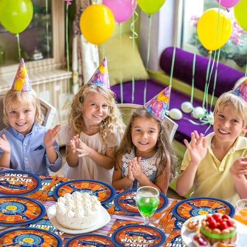 Qyeahkj 200 Pcs Dart War Birthday Party Supplies Gun Game Theme Party Tableware Set Paper Plates and Napkins Dart Battle Gunfight Game Party Decorations Gun Happy Party Favors for Boys Serves 50 - Image 5