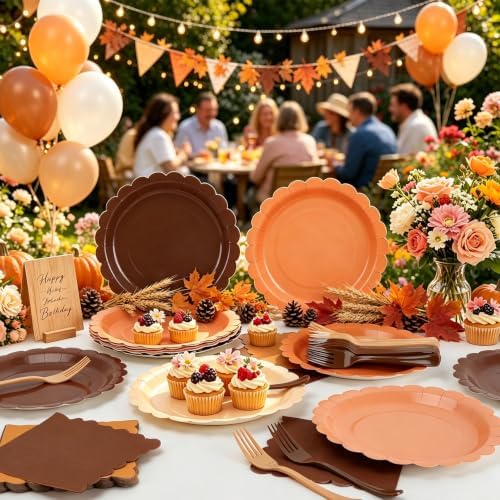 Orange Plates Napkins and Forks Party Supplies for Fall Harves Serves 24 - Image 2