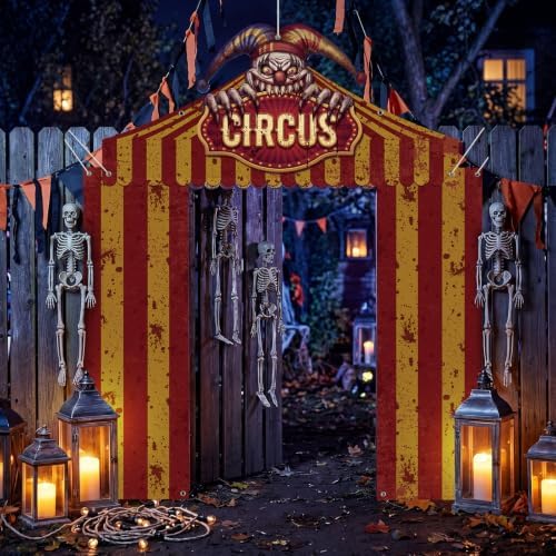 Peryiter 3 Pcs Halloween Door Decorations Spooky Circus Porch Banner by Peryiter