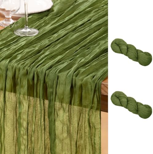 DeZerlor Olive Green Cheesecloth Table Runners 2 Pack Fall Runners by DeZerlor