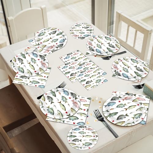 96Pcs Gone Fishing Party Plates and Napkins Fishing Themed Birthday Party Supplies for Little Fisherman Paper Dessert Plates Gone Fishing Tableware for 24 Guests for Ofishally One Party Decorations - Image 5