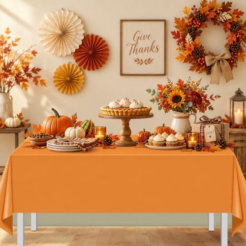 16 Pack Orange Plastic Tablecloth for Rectangle Tables, Premium Decorative Orange Disposable Table Cloths for Parties, Rectangle Party Table Cover for Birthday Fall Thanksgiving Graduation, 54x108Inch - Image 5