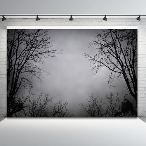 Misty Forest Backdrop for Halloween Party Dark Foggy Sky Creepy Forest Branches Scary Movies Horror Photography Background Photo Booth Studio Props 8x6ft by CRTPODHomeDecor