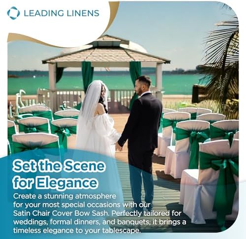 Leading Linens 1 pc Sage Green 108"x8" Satin Bow Sash Chair Cover Decor - Image 3