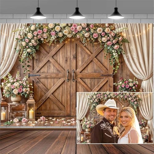 20x10ft Wedding Backdrop Rustic Floral Flower Wooden Wall Backdrop Bridal Baby Shower Ceremony Photography Background Shabby Chic Countryside Western Anniversary Wedding Party Birthday Photo Prop by Mtsxfy