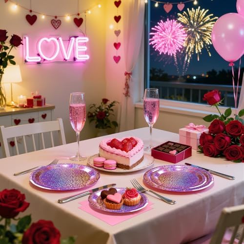 Pink Iridescent Paper Plates & Napkins, 75 Pcs Party Decoration Tableware - Image 6
